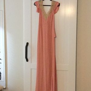 ASOS long coral cap sleeve maxi dress